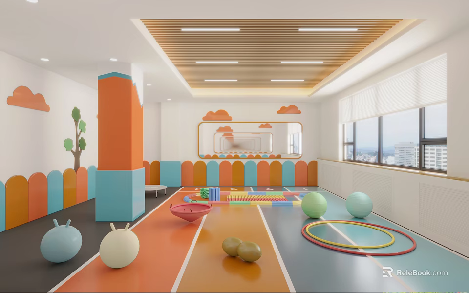 Kindergarten Indoor Activity Room With Colorful Decor And Play Equipment 3d model 