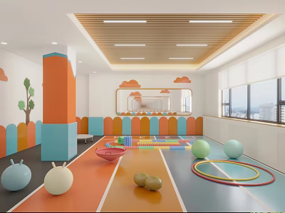 Kindergarten Indoor Activity Room With Colorful Decor And Play Equipment 3d model