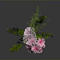 Beautiful Flower Arrangement With Pink Blooms Green Leaves In Silver Vase