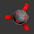 Colorful Red Rocket Model With Silver Top Green Wheels And Stand On Dark Surface