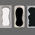 Unique Shaped Decorative Mirrors With Textured Frames Reflecting Interior Plants And Furniture