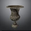Elegant Indoor Plant In Antique Carved Stone Vase With Intricate Patterns