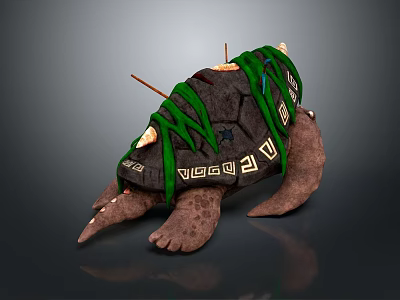 Reptile Turtle with Stone Textured Shell Green Decorative Vines and Geometric Patterns Brown Limbs 3d model