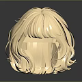 Blonde Curly Wig With Fringe Bangs On Smooth Reflective Surface