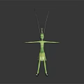 Green Game Movie Character With Antennae On Head Leaf Skirt Arms Outstretched Dark Background
