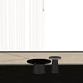 Modern Coffee Table With Black Top Metal Base And Wooden Wall In Minimalist Interior