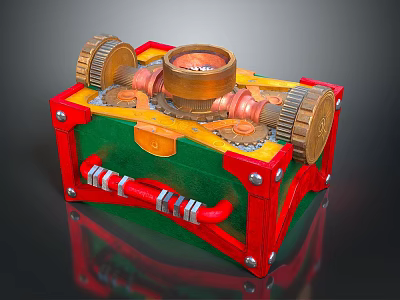 Vintage Red Green Decorative Storage Box With Brass Gears And Metal Accents 3d model