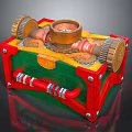 Vintage Red Green Decorative Storage Box With Brass Gears And Metal Accents