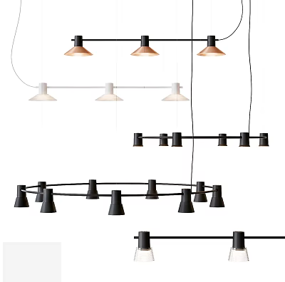 Stylish Modern Pendant Lights In Black White Copper With Linear And Circular Metal Designs For Interior Decor 3d model