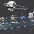 Moon Orbit and Spacecraft Models Display with Lunar Landers and Satellites 3d model