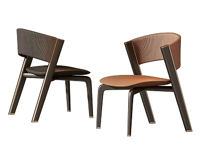 Modern Single Chairs With Wooden Frame Leather Seat And Metal Accents Design 3d model