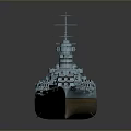 Detailed Military Warship Model Featuring Turret Deck And Striped Bow Design