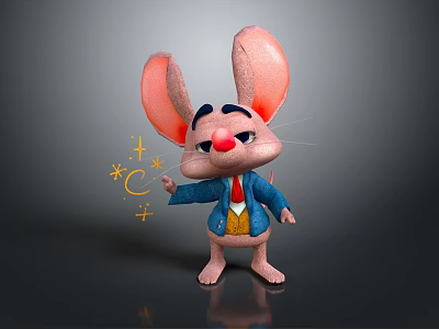 Animated Mouse Character With Big Ears Blue Coat Yellow Vest Red Tie And Math Symbols 3d model