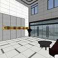 Modern Office Building Entrance With Glass Facade Black Gate Car And Trees