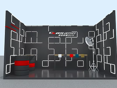 C8 GOLF Photo Check in Spot With Black Background White Square Patterns Tires And Display Table 3d model