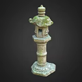 Lush Moss Covered Traditional Stone Lantern With Carved Base Details