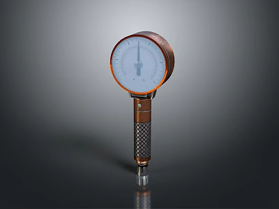 Precision Pressure Gauge With Round White Dial Brown Casing Textured Metal Handle 3d model