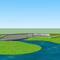 Modern Bridge With Metal Railings And Concrete Deck Connecting Green Waterfront Areas