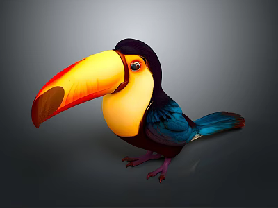 Colorful Toucan With Vibrant Yellow Orange Beak And Blue Feathers On Gray Background 3d model