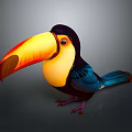 Colorful Toucan With Vibrant Yellow Orange Beak And Blue Feathers On Gray Background