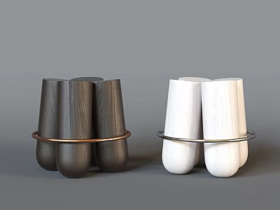 Modern Stylish Wood Grain Stools Dark and White with Metal Ring Base Design 3d model