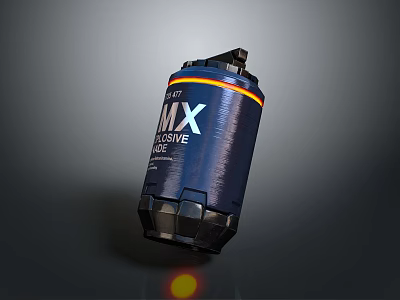Weapon Blue Cylinder With MX Progressive Label And Military Ammunition Design 3d model