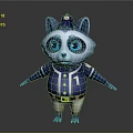 Cartoon Raccoon Game Character in Blue Baseball Uniform with Number 1 and Cap