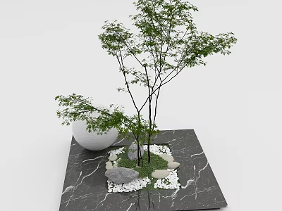 Arbor on Square Marble Base With White Pebbles Stones and Green Grass 3d model