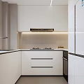 Modern Kitchen Interior With White Cabinets Stove Top Range Hood And Sleek Countertop
