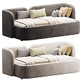 Cozy Two Seater Sofa With Gray Beige Tones Striped Blanket And Pillows