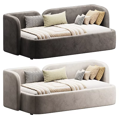 Cozy Two Seater Sofa With Gray Beige Tones Striped Blanket And Pillows 3d model