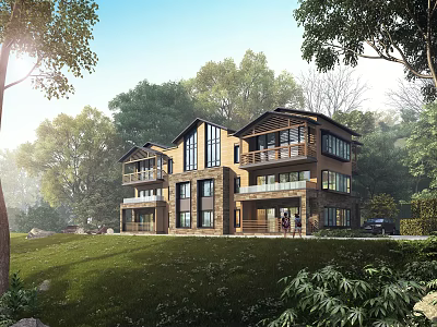 Luxury Detached Villa With Modern Design Surrounded By Green Trees And Lush Lawn 3d model