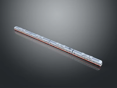 Long White Model Train With Multiple Carriages On Gray Reflective Background 3d model