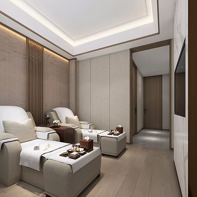 Elegant Modern Sauna SPA Interior With Comfortable Chairs And Wooden Decor 3d model