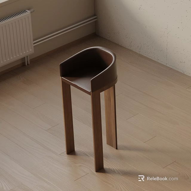 Modern Minimalist Bar Stool With Leather Backrest And Wooden Legs In Interior Space 3d model 