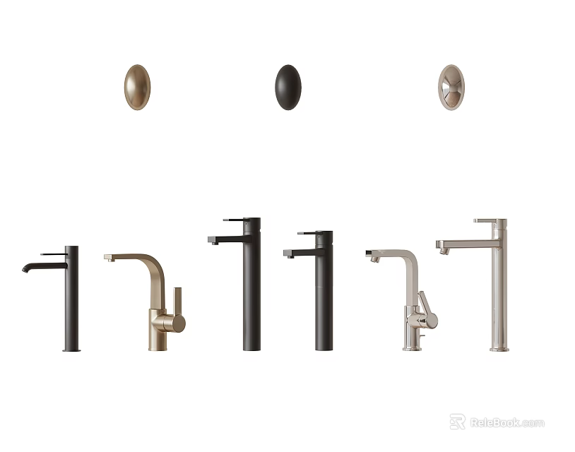 Stylish Modern Bathroom Kitchen Faucets Featuring Matte Black Gold Silver Finishes Various Designs 3d model 