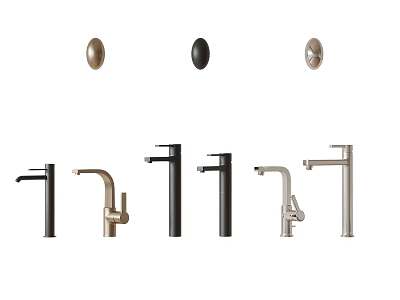 Stylish Modern Bathroom Kitchen Faucets Featuring Matte Black Gold Silver Finishes Various Designs 3d model