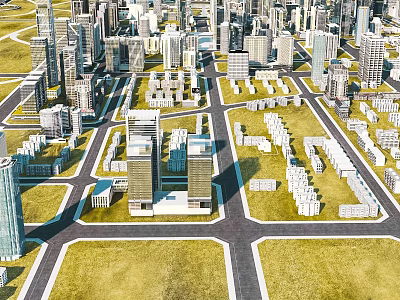 Aerial Planning Urban City Layout With High Rise Buildings Road Network And Green Spaces 3d model