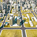 Aerial Planning Urban City Layout With High Rise Buildings Road Network And Green Spaces