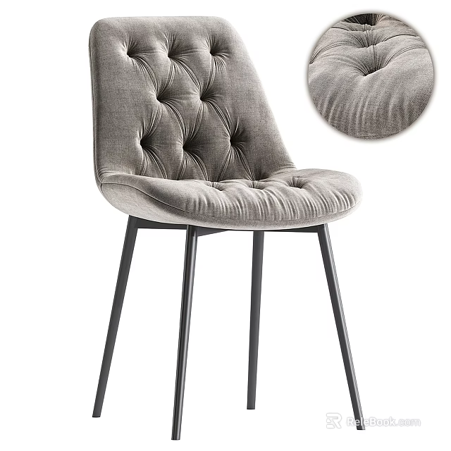 Gray Tufted Velvet Dining Chair With Black Metal Legs And Modern Design 3d model 