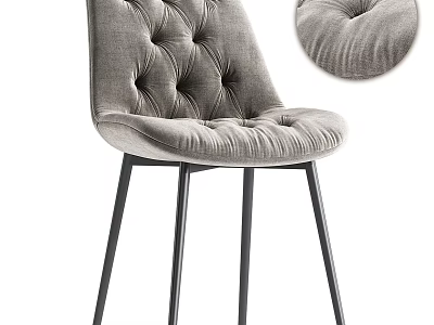 Gray Tufted Velvet Dining Chair With Black Metal Legs And Modern Design 3d model