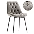 Gray Tufted Velvet Dining Chair With Black Metal Legs And Modern Design