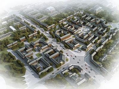 Ancient Architecture Complex Neo-Chinese Style Layout With Surrounding Streets And Greenery In Urban Area 3d model
