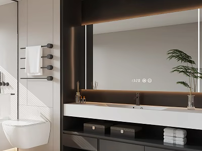 Modern Bathroom Vanity Cabinet With Large Mirror Sink Storage Drawers And Towel Rack 3d model