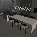 Modern Dining Table Set With Black Chairs And White Countertop In Kitchen Interior 3d model