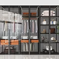 Modern Glass Door Wardrobe With Hanging Clothes Folded Garments Shoes And Hats