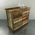 Rustic Wooden Dresser With Multi Colored Drawers And Glass Vases On Top