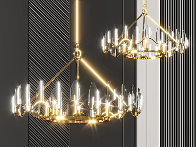 Elegant Gold Chandelier With Crystal Decorations For Modern Interior Design 3d model