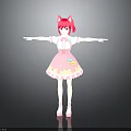 Child Character In Pink Dress With Red Cat Ears White Blouse And Pink Shoes