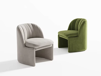 Stylish Modern Light Gray and Green Curved Backrest Upholstered Dining Chairs 3d model